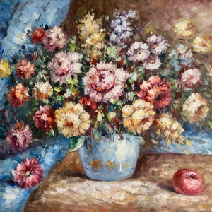 Flower Bouquet Still Life 24&quot; x 36&quot; Oil Painting on Canvas 100% Hand Painted  *Unstretched*