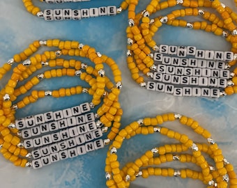 Sunshine Beaded Elastic Stretch Word Bracelet Yellow Bracelet