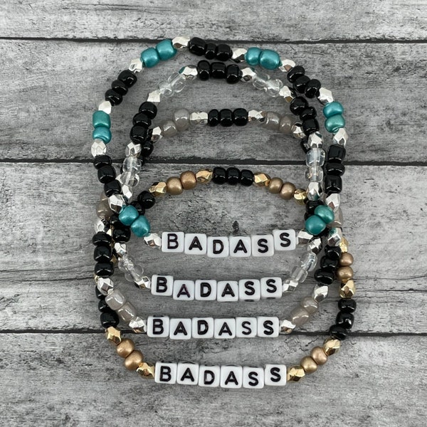 Badass Beaded Elastic Stretch Word Bracelet | Stackable Beaded Bracelet | Gift Idea | Gift for Her