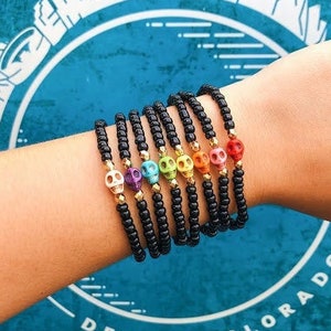 Sugar Skull Beaded Elastic Stretch Bracelet | Day of the Dead | Dia de los Muertos | Colorful Bracelet | Stackable Beaded Bracelet