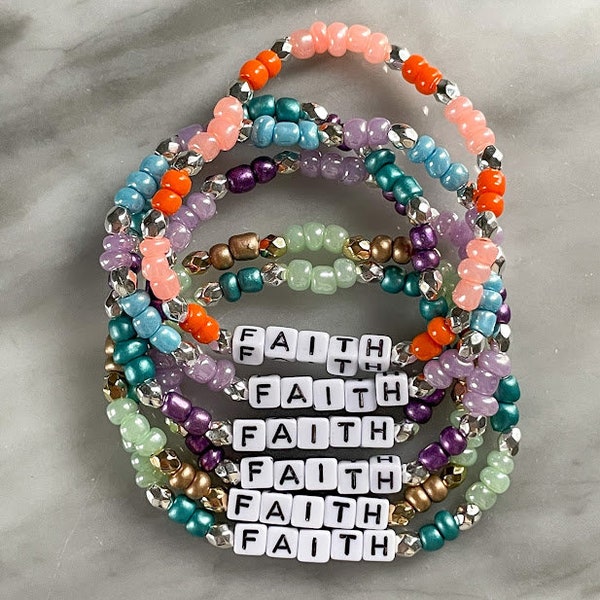 Faith Beaded Elastic Stretch Word Bracelet | Stackable Beaded Bracelet | Gift Idea