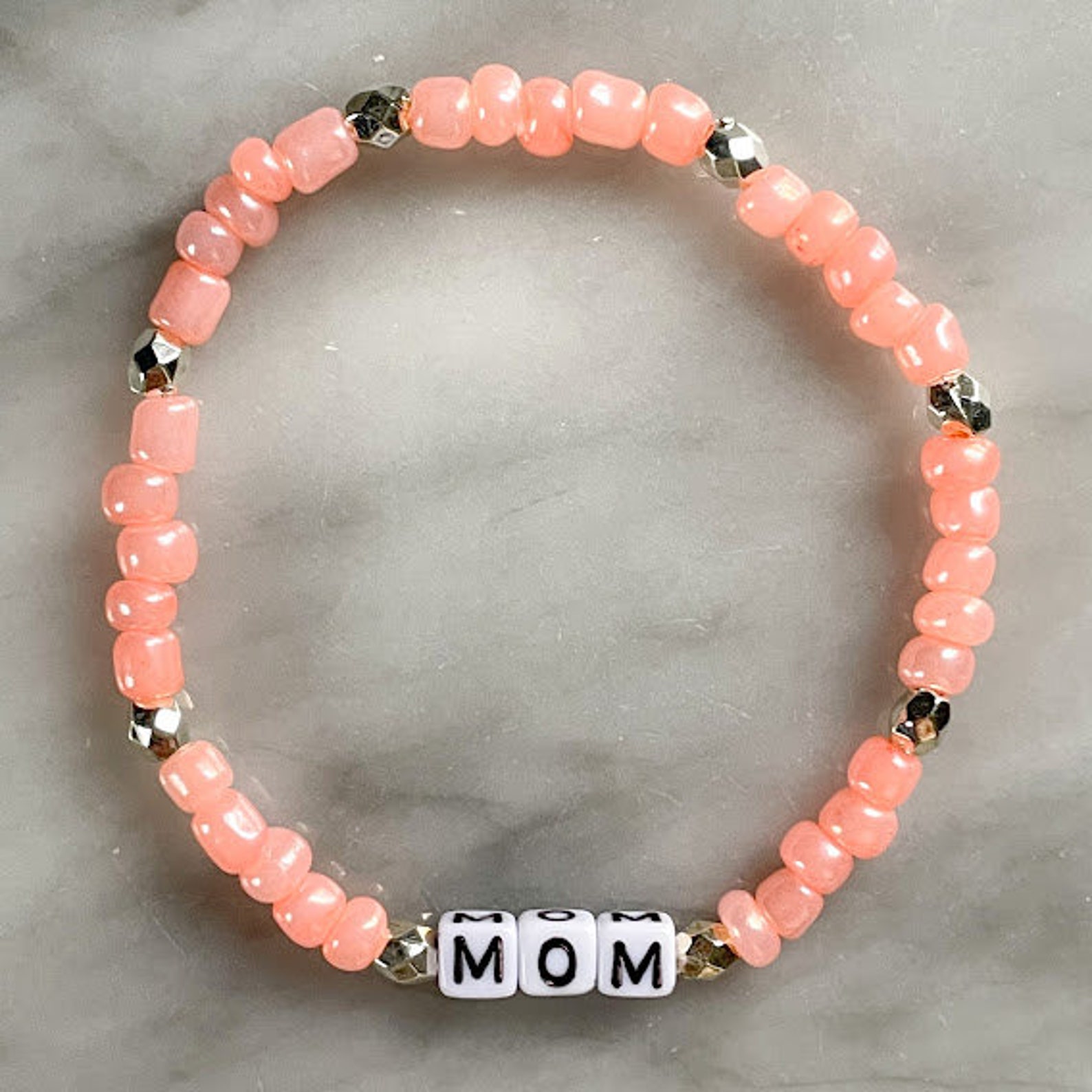 Mom Beaded Elastic Stretch Word Bracelet | Custom Bracelet | Gift Idea ...