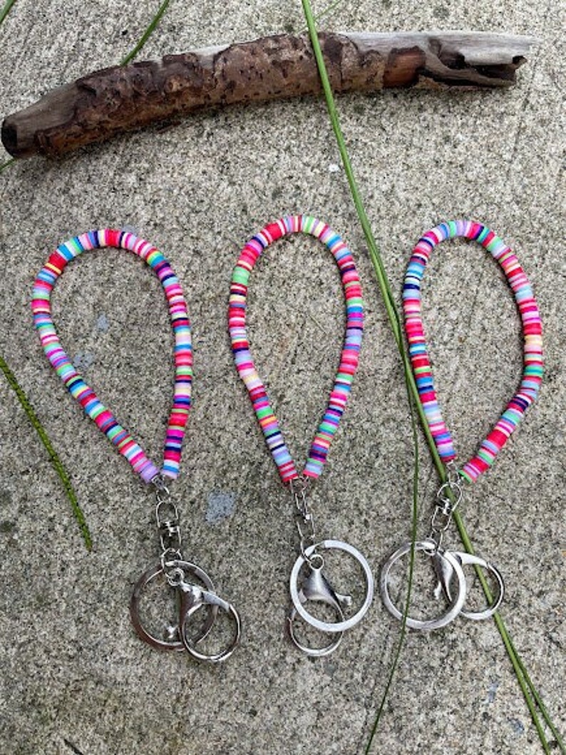 Multicolored Heishi Clay Beaded Keychain Key Holder Key Etsy