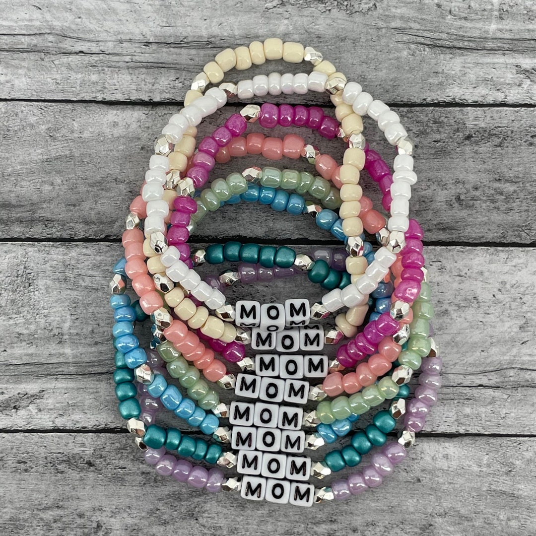 Mom Beaded Elastic Stretch Word Bracelet | Custom Bracelet | Gift Idea ...