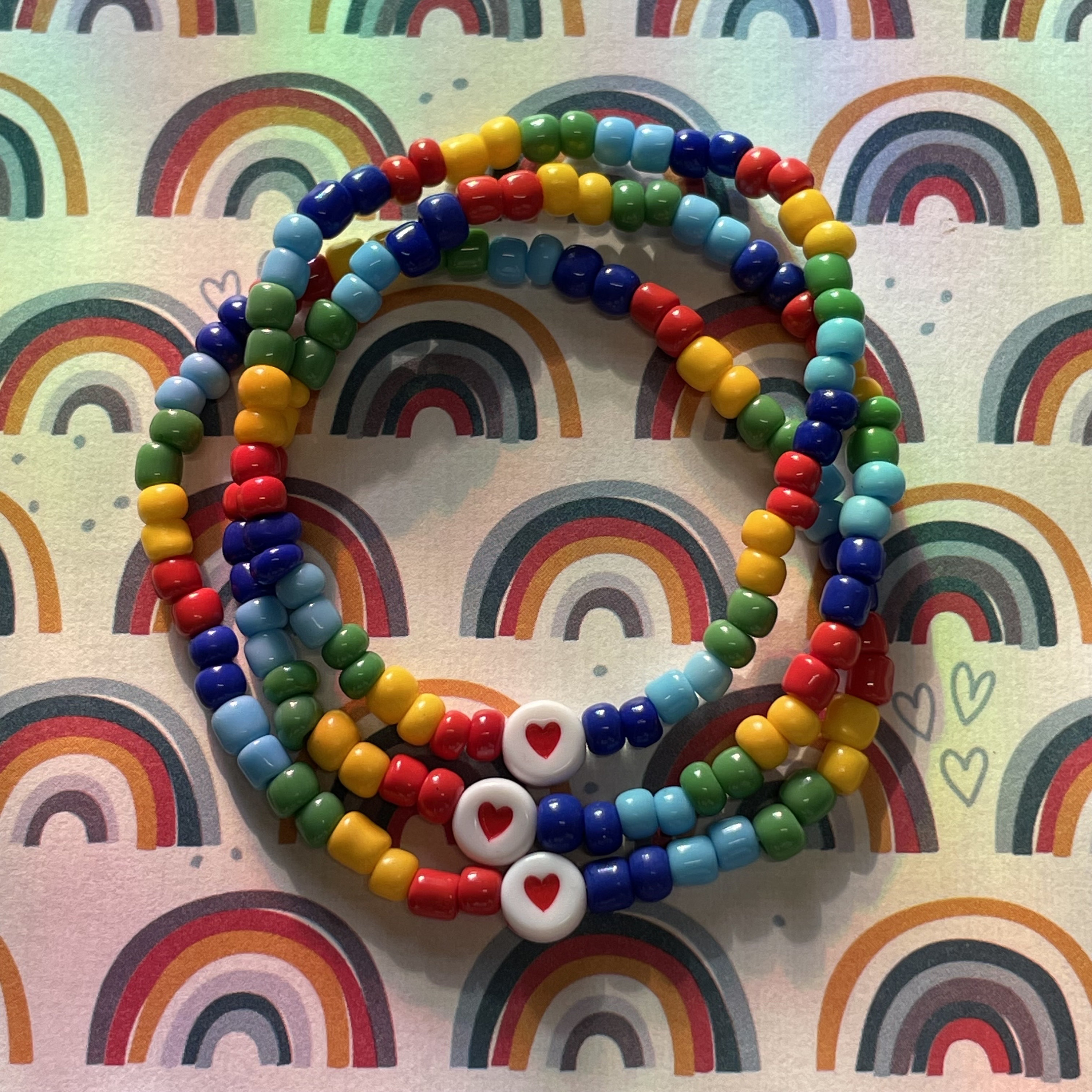 Autism Awareness Multicolored Beaded Heart Elastic Stretch