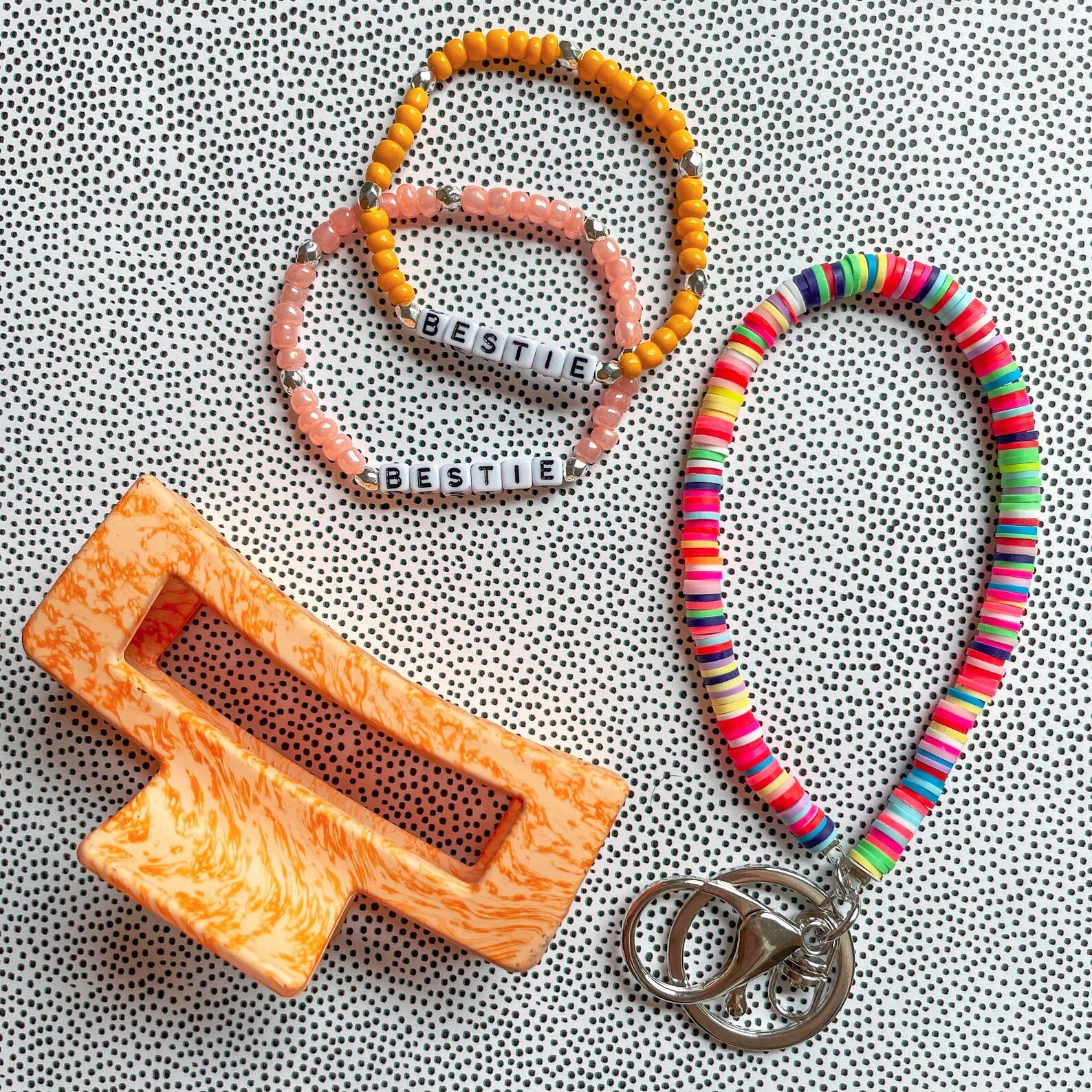 Multicolored Heishi Clay Beaded Keychain Key Holder Key Etsy