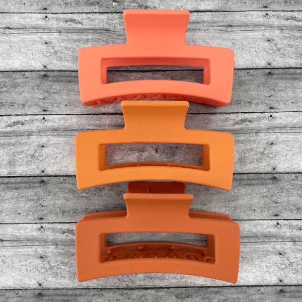 Sunset Orange Rectangular Hair Claw Clip | Open Shape Claw Clip | French Hair Clip | Matte | Perfect for Thick or Thin Hair
