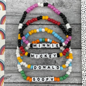 Disney Inspired Elastic Stretch Beaded Word Bracelet | Mickey Minnie Donald Goofy | Princess Dream Believe Magic | Stackable Bracelets