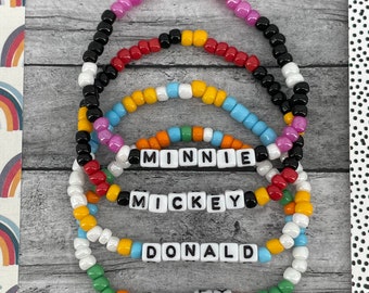 Disney Inspired Elastic Stretch Beaded Word Bracelet | Mickey Minnie Donald Goofy | Princess Dream Believe Magic | Stackable Bracelets