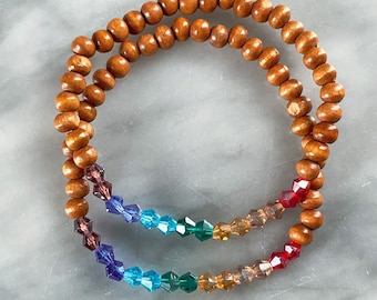 Chakra Wooden Beaded Elastic Stretch Bracelet | Stackable Beaded Bracelet | Gift Idea | Meditation