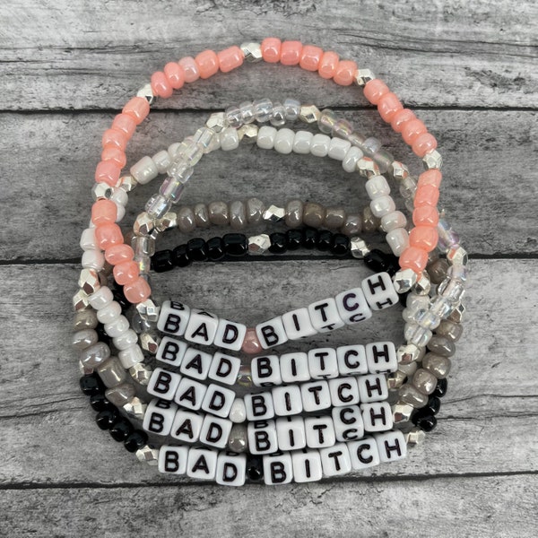 Bad Bitch Elastic Stretch Beaded Word Bracelet | Stackable Beaded Bracelet | Gift for Her | Gift Idea