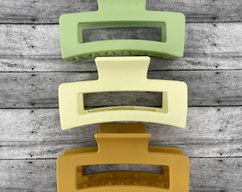 Green/Light Yellow/Mustard Yellow Rectangular Hair Claw Clip | Open Shape Clip | French Hair Clip | Matte | Perfect for Thick or Thin Hair