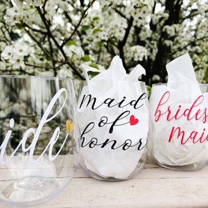 Personalized PLASTIC Stemless Wine Glass | Bridesmaid Glasses | Bridal Party Gift | Bridesmaid Proposal