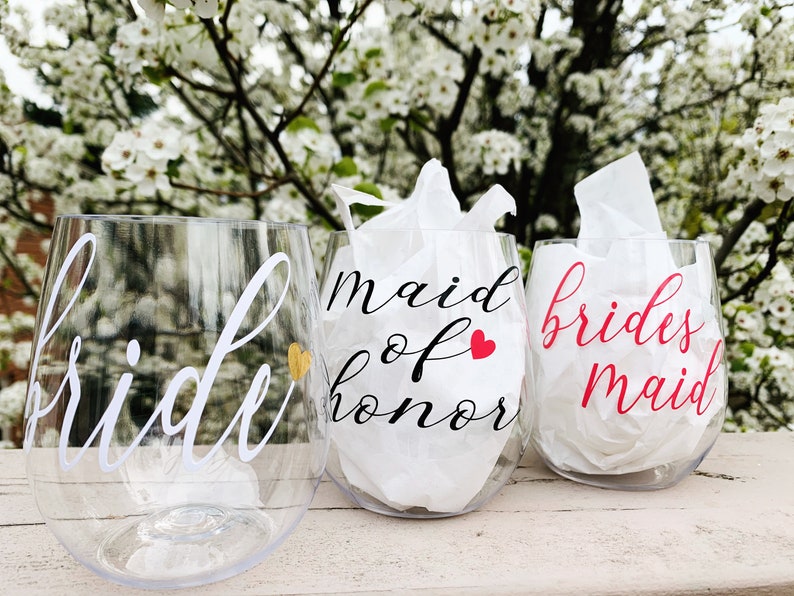 Personalized PLASTIC Stemless Wine Glass Bridesmaid Glasses Etsy