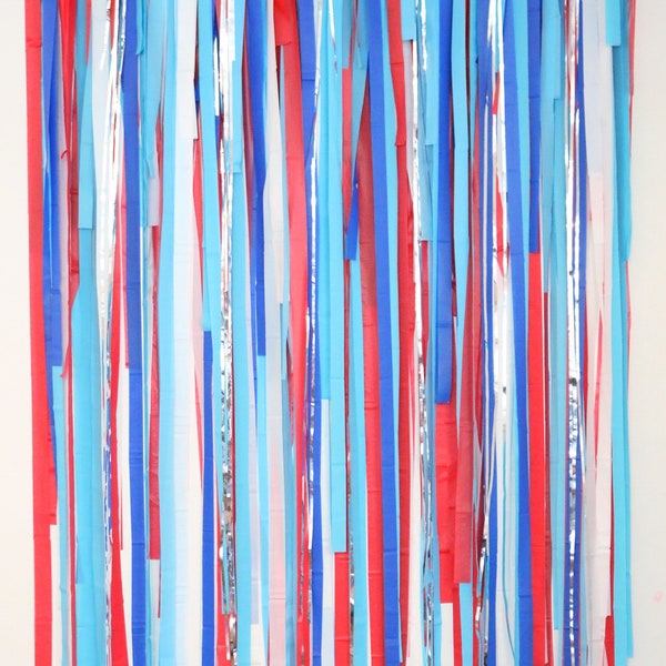 Streamer Backdrop, Fringe Backdrop, Red White and Blue Party Decorations, 4th of July Party Backdrop, Fourth of July, Labor Day, Memorial