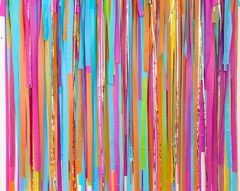 Colorful Backdrop, Photo Backdrop, Streamer Fringe Backdrop, Bachelorette Party, Birthday Backdrop, Rainbow Decorations, Groovy, Neon, Disco