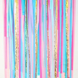 Bunter Luftschlangen-Hintergrund, Fransen-Hintergrund, Hochzeitshintergrund, Fotostand, Babyparty, Geburtstagsfeierdekoration, rosa, blau, Bachelorette