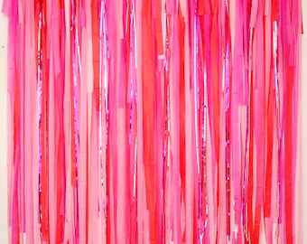 Streamer Backdrop, Fringe Backdrop, Pink Birthday Decorations,  Bachelorette, Pink and Red Party, Unicorn Party, Pink Theme, Valentine 