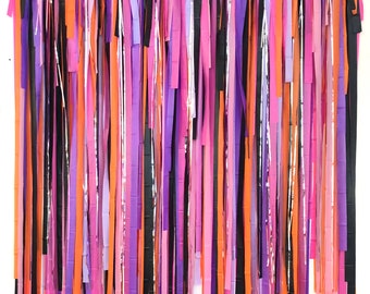 Streamer Backdrop, Fringe Backdrop, Pink Black and Party Decorations, Birthday, Bachelorette Party, Dia de los Muertos, Day of the Dead