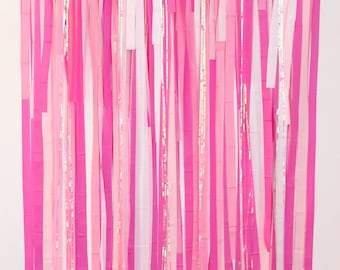 Luftschlangen-Hintergrund, Fransen-Hintergrund, rosa Geburtstagsdekoration, Prinzessinnenparty, Einhorn-Party irisierend, Bachelorette, Disco