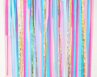 Streamer Backdrop, Fringe Backdrop, Unicorn Party Decorations, Pink and Blue, Pastel Rainbow, Ice Cream Party, Bachelorette