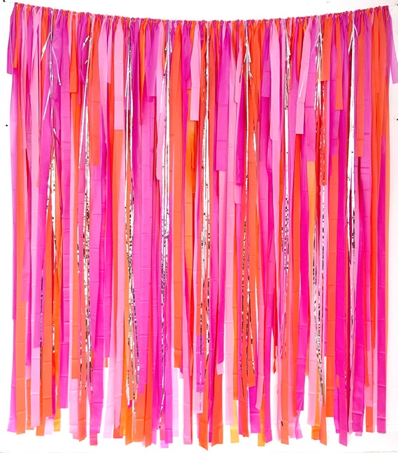 Fringe Backdrop Pink and Orange Fiesta Rainbow Bachelorette Fringe  Decorations Party Decor Birthday Streamers 