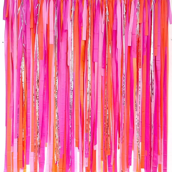 Streamer Backdrop, Fringe Backdrop, Birthday Party Decorations, Photo Backdrop, Fiesta, Bachelorette Party, Pink and Orange, Disco