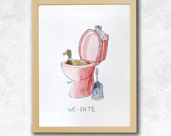 WC-Ente / Original angefertigtes Aquarellbild - DIN A3 - 297 x 420 mm