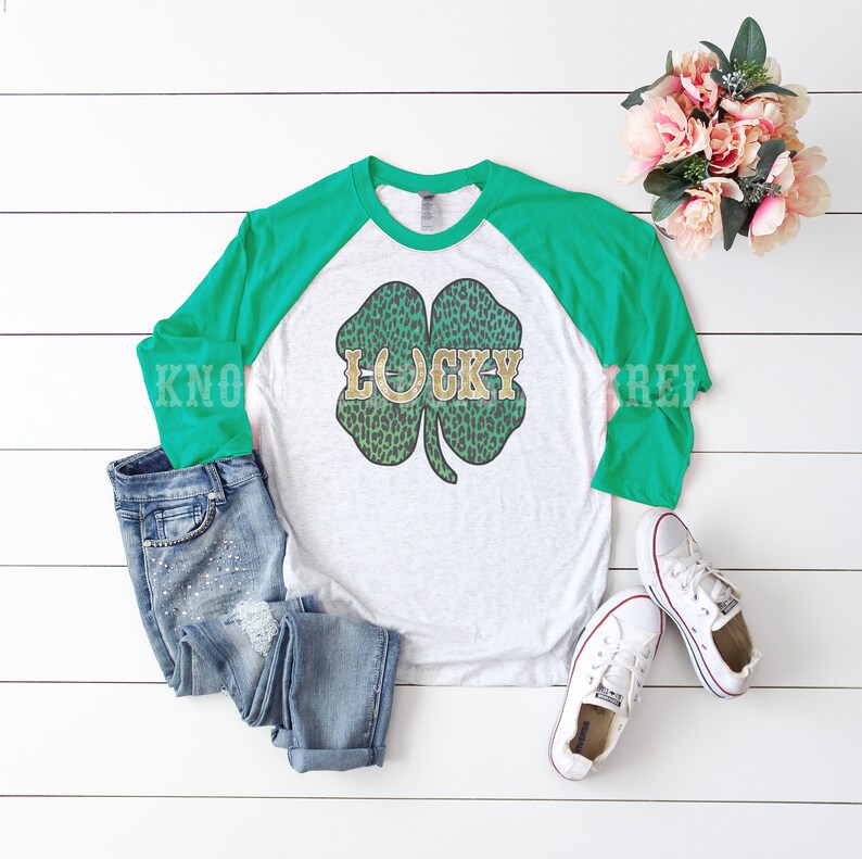 34 Sleeve Lucky Horseshoe Leopard Shamrock Shirt Unisex