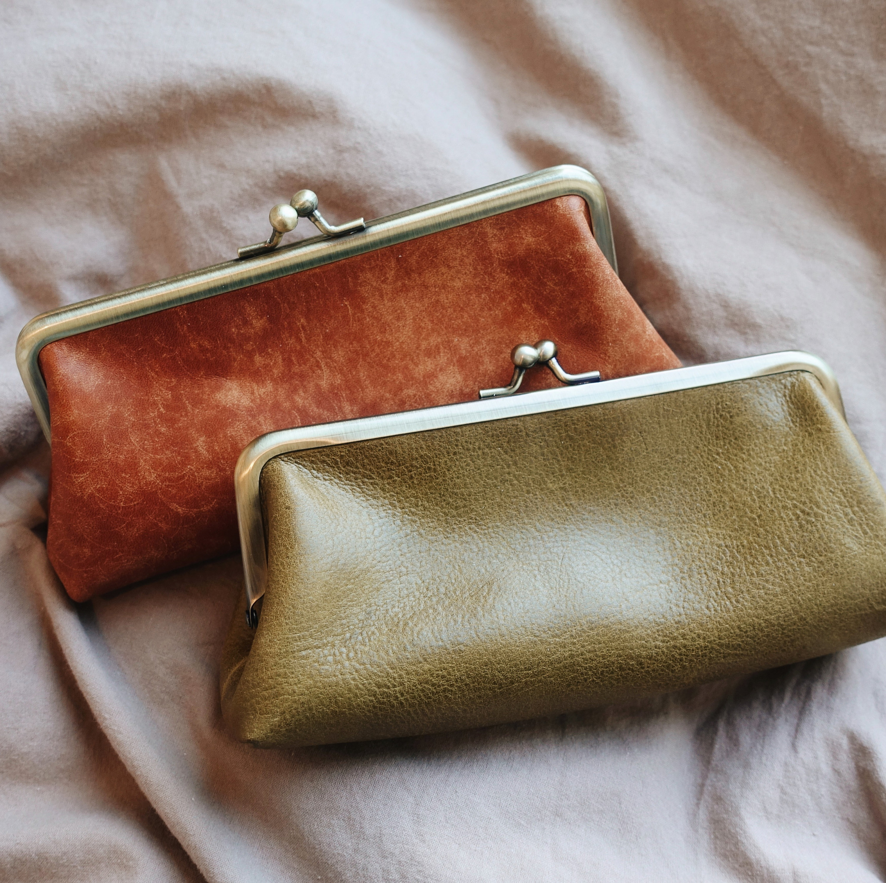 Kisslock Pouch, Genuine Leather, Vintage Purse, Pencil Case