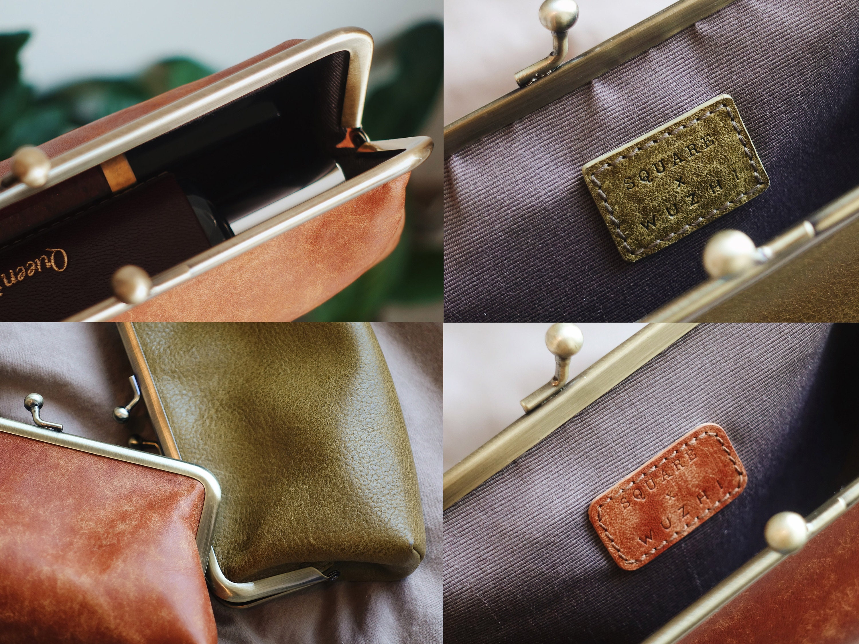 Kisslock Pouch, Genuine Leather, Vintage Purse, Pencil Case 