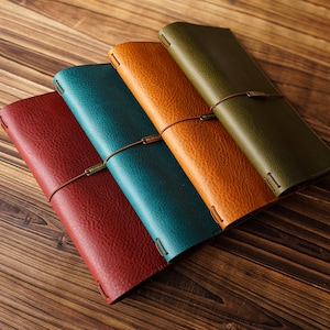 Cuaderno de cuero de grano completo / Funda para cuaderno de viaje / Funda de cuero tipo caja Minerva / Funda para diario, Tarjetero, Carpeta de diario recargable