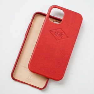Étui rouge porte-bonheur pour iPhone 12/iPhone 11/11 Pro/11 Max/X/Xs/SE, étui pour iPhone en cuir véritable, cuir Buttero, étui complet, cadeau