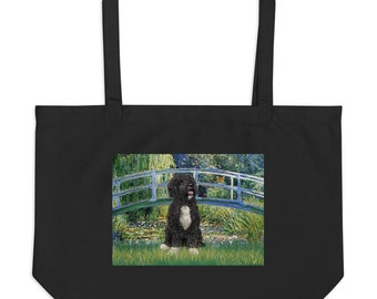 in Famous Lily Pond Bridge Large Tote Bag black-white bib Portuguese Water Dog