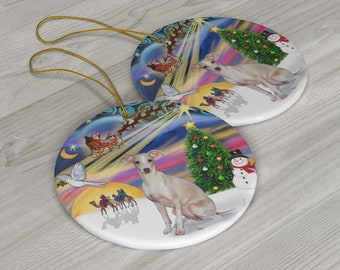 Italian Greyhound in "Christmas Magic" Heirloom SINGLE Sided Ceramic Ornament