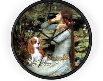 Cavalier King Charles Spaniel (Blenheim puppy) in famous "Ophelia" Art 10" Wall clock