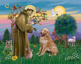 DIGITAL DOWNLOAD:  Saint Francis Blesses a Golden Retriever (#1)