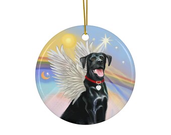 Black Labrador Angel in Heaven Unique Memorial Rainbow Bridge Ceramic Ornament