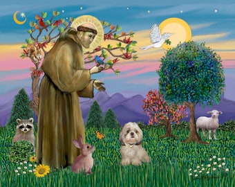 DIGITAL DOWNLOAD:  Saint Francis Blesses a Fawn Colored Shih Tzu