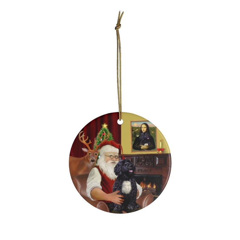 Black and White Portuguese Water Dog Porcelain Ornament /'Santa I Can Explain!/'