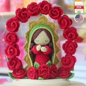 Crocheted Virgin of Guadalupe Amigurumi with Roses: Unique GretaWings Design