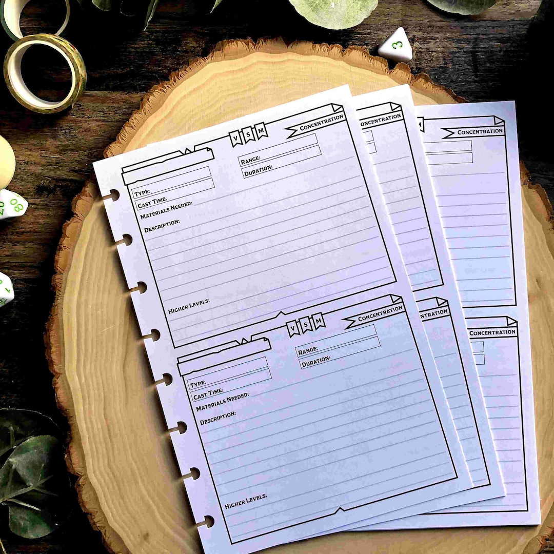 D&D 5e Spell Cards, Abilities | Player Sized Notebooks - Etsy