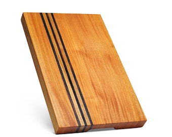 Handmade Mahogany Wood Cutting Board: 19x12x2" with Sono Inlays and Non-Slip Feet