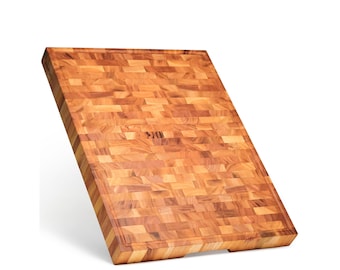 Mahogany End-Grain Wood Cutting Board: 24×18×2″ with Non-Slip Feet