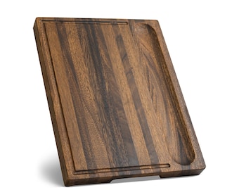 Handmade Walnut Wood Cutting Board: 17x13x1.6" Juice Groove, Handles, Non-Slip Feet