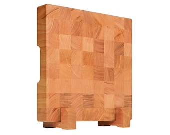 12.6" Checkered Mahogany End-Grain Cutting Board – 2" Ultra-Thick Professional Butcher Block with Custom Holder
