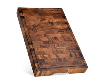 End-Grain Walnut Wood Cutting Board: 19x12x2" with Non-Slip Feet