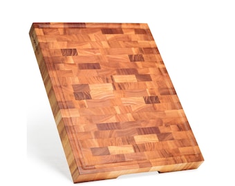 Mahogany End Grain Cutting Board: 16.5x12.6x1.6" Butcher Block with Juice Groove