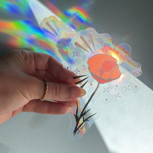 Poppy Suncatcher Sticker I Flower Rainbow Maker Window Sticker I California Poppy I August Birth Flower