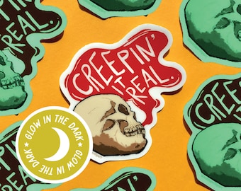 Glow in the Dark Skull Sticker: Waterproof, Halloween Pun Sticker